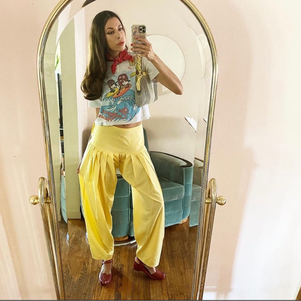 1940s cold rayon yellow lounge harem-style pants